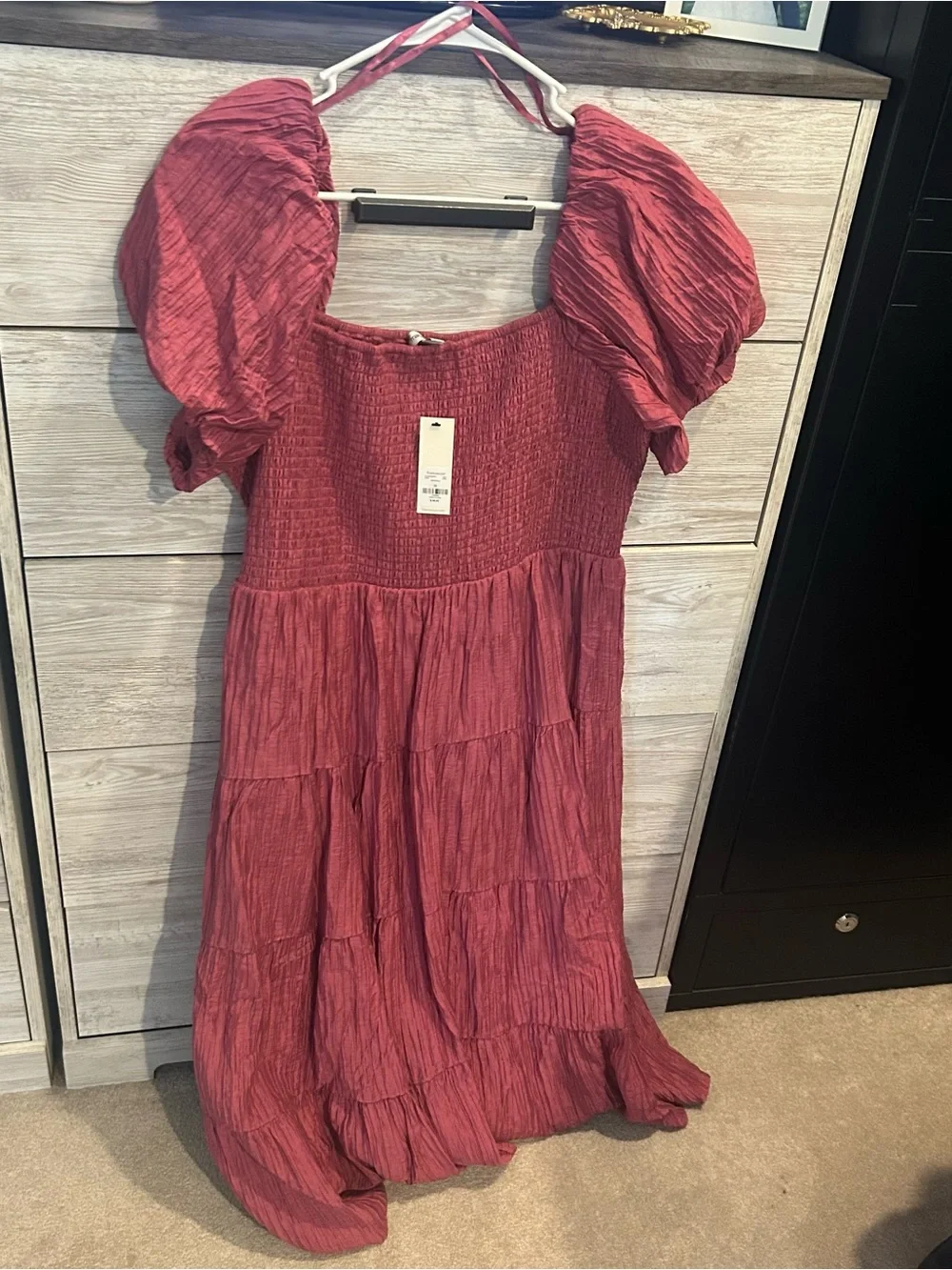 Stacey Puff Sleeve Smocked Rose Boho Midi Dress